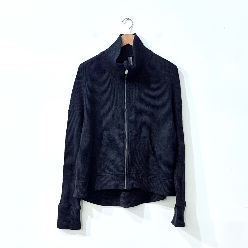 Sweaty Betty Navy Boucle Full Zip High Neck Restful Jacket Size 12 Pocket - Picture 2 of 5